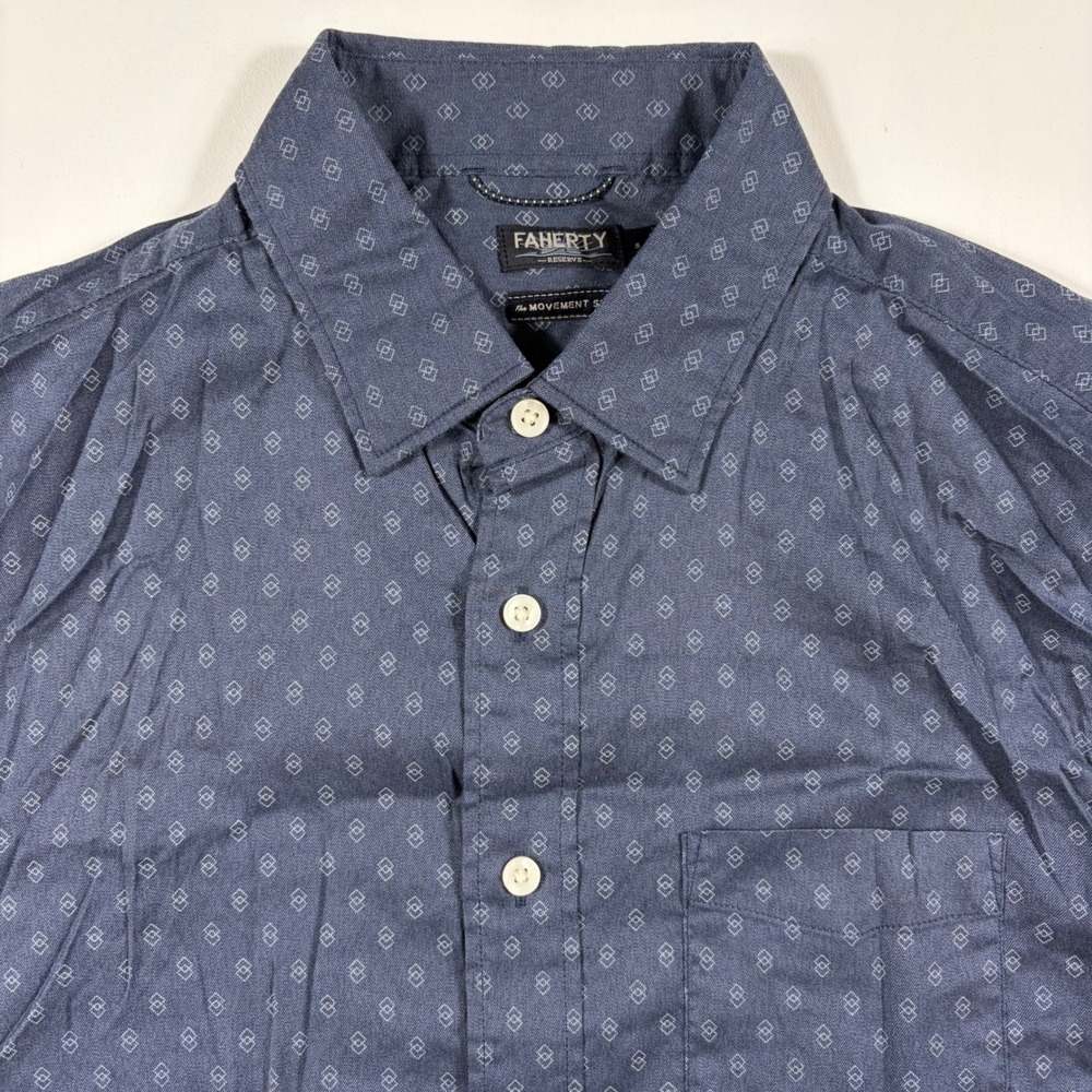Faherty‎ The Movement Shirt Mens Small Reserve Geometric Print Navy Blue
